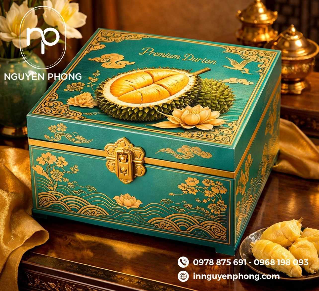 Mẫu in hộp đựng sầu riêng cao cấp 